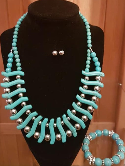 Ensemble collier et bracelet azur